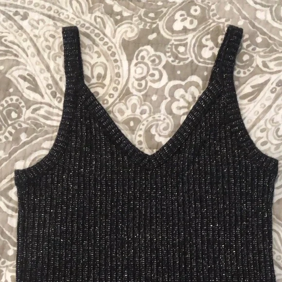 American Eagle Sweater Tank Cami Black Glittery Women's Top Rib Knit Medium - Picture 2 of 4